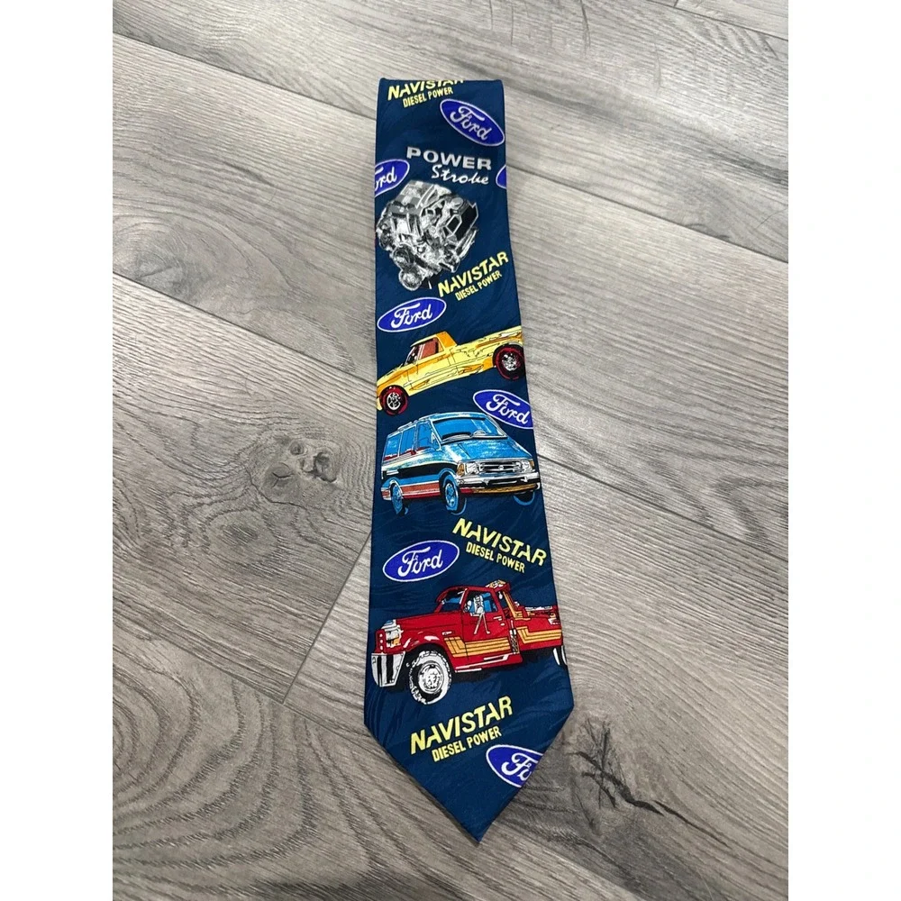 Vintage Ford Navistar Diesel Power Stroke Truck Engine Navy Novelty Silk Tie